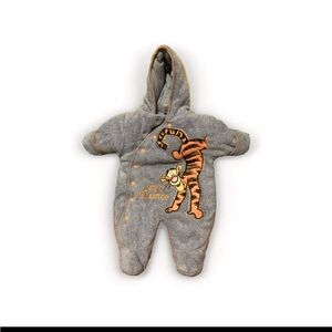 Disney 0 To 3 Months Indigo Blue Embroidered Tigger One Piece Hoodie Button Snap